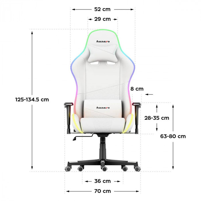 Wymiary fotela Huzaro Force 6.2 White RGB