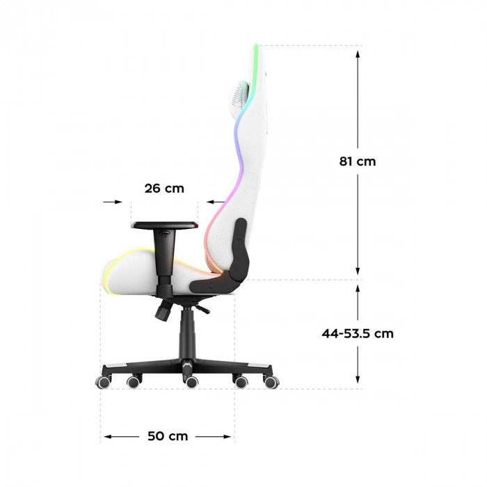 Wymiary fotela Huzaro Force 6.2 White RGB