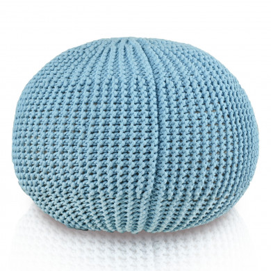 Pufa CottonKnit Sky – ręcznie dziergana pufa ze sznurka bawełnianego