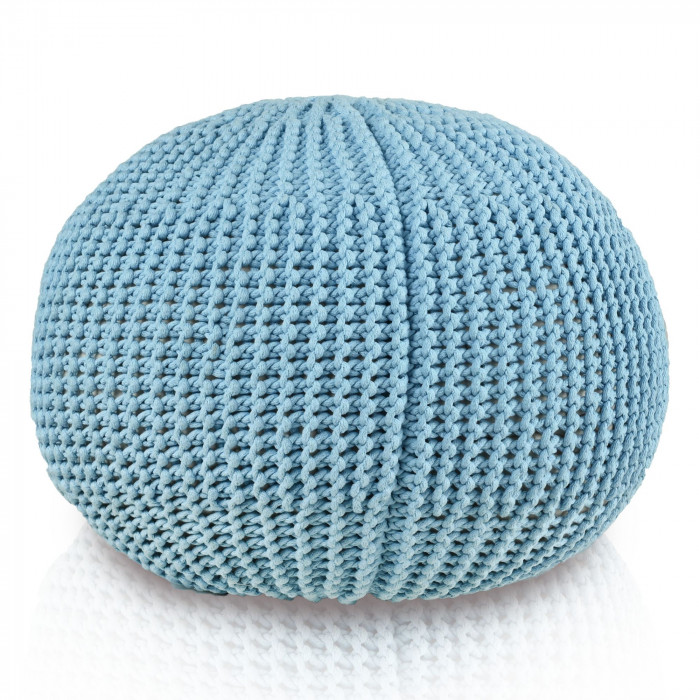 Pufa CottonKnit Sky – ręcznie dziergana pufa ze sznurka bawełnianego