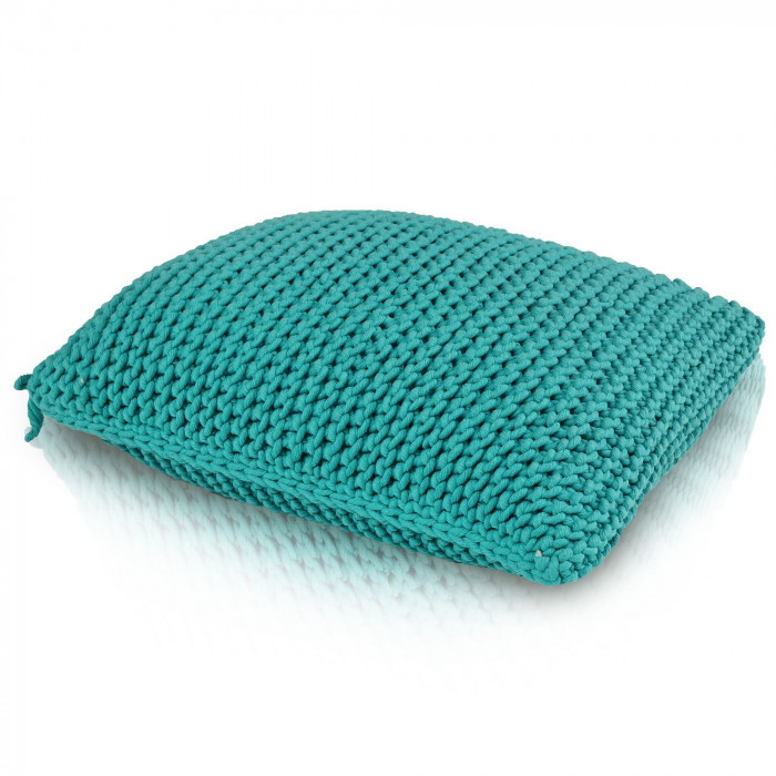 CottonKnit Deco Cushion – Turquoise – poduszka dziergana prostokątna z bawełnianego sznurka
