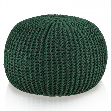 HandKnit Pouf Grande – Forest Green ręcznie dziergana pufa ze sznurka bawełnianego