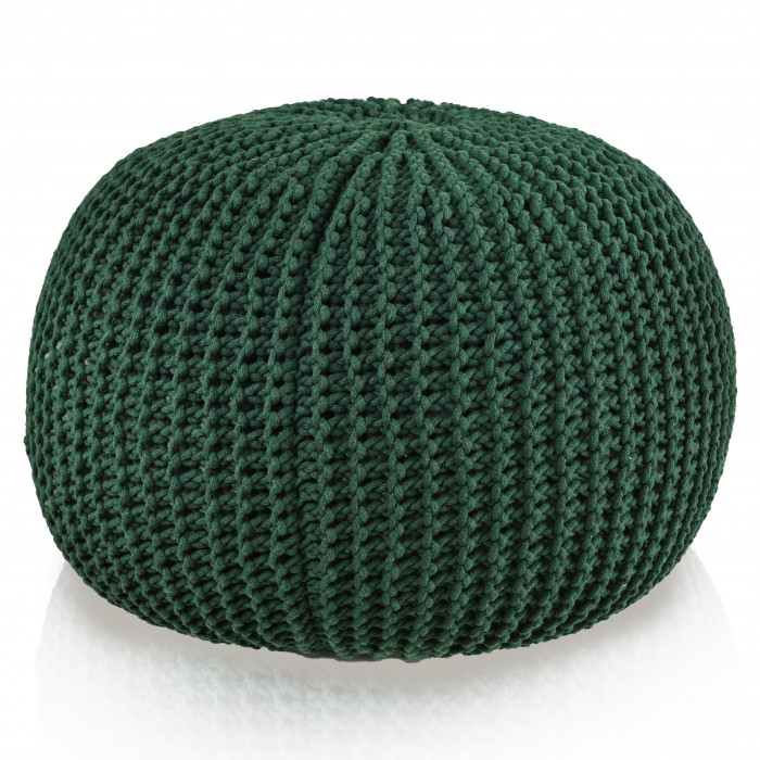 HandKnit Pouf Grande – Forest Green ręcznie dziergana pufa ze sznurka bawełnianego