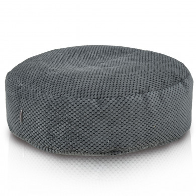 Podnóżek Velvet Dot Graphite – okrągły, patchworkowy, strukturalny welur szary