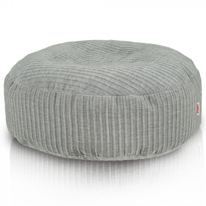 Podnóżek Velvet Stripe Mono – okrągły, szary welur w prążki