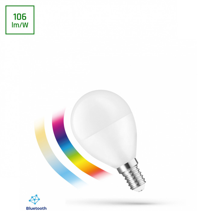 Żarówka LED sterowana Bluetooth RGBW + CCT barwa 2700 - 6000K 4,9W E14 SMART Simply multikolor