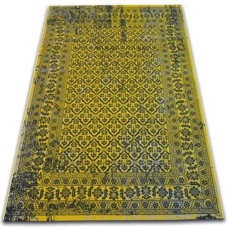 Dywan vintage w kwiaty, żółty, klasyczny dywan do salonu