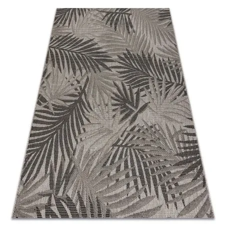 Dywan sizalowy FLOORLUX 20504 w srebrne i czarne liście, naturalny materiał