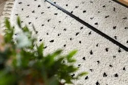 Kremowy dywan w kropki, nowoczesny design, doskonały do każdego wnętrza
