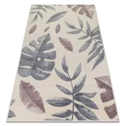 Dywan HEOS 78428 kremowy z różowymi liśćmi monstera, nowoczesny design
