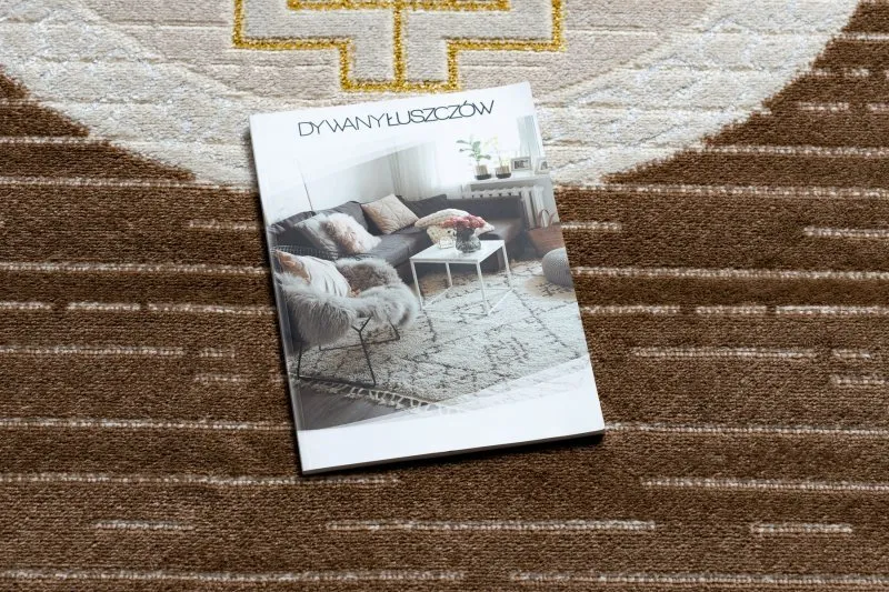 Nowoczesny dywan MEFE 9096 w odcieniach beżu i brązu, stylowy grecki klucz
