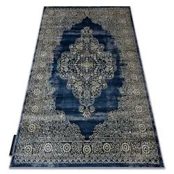Dywan nowoczesny DE LUXE 474 ornament granatowy złoty - strukturalny materiał