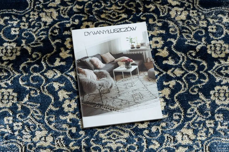 Granatowo-złoty dywan DE LUXE 474 ornament - nowoczesny styl