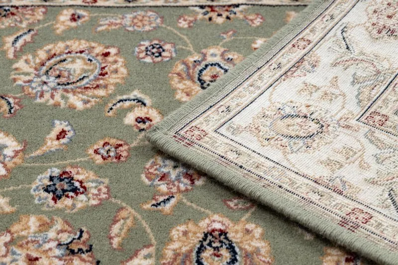 Wysokiej jakości dywan NAIN Ornament, miękka wełna w zielonym i beżowym kolorze
