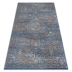 Dywan wełniany NAIN Ornament granatowy z pomarańczowymi akcentami