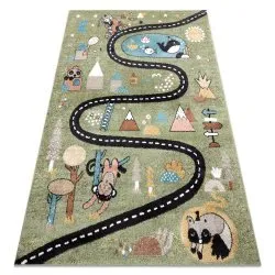 Dywan dziecięcy FUN Route, zielony, ulica i zwierzęta, materiał syntetyczny