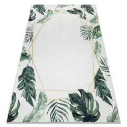 Dywan do prania ANDRE 1168 w liście Monstera, antypoślizgowy, biały i zielony