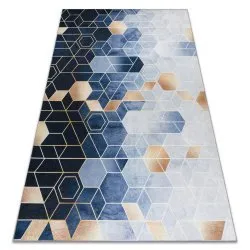 Dywan ANDRE 1216 w geometrycznym wzorze, antypoślizgowy, do prania - niebieski