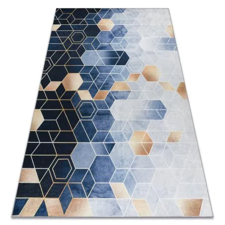 Dywan ANDRE 1216 w geometrycznym wzorze, antypoślizgowy, do prania - niebieski