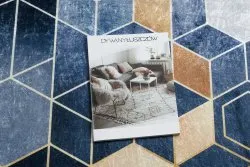 Niebieski dywan ANDRE 1216 w geometryczny wzór, idealny do prania