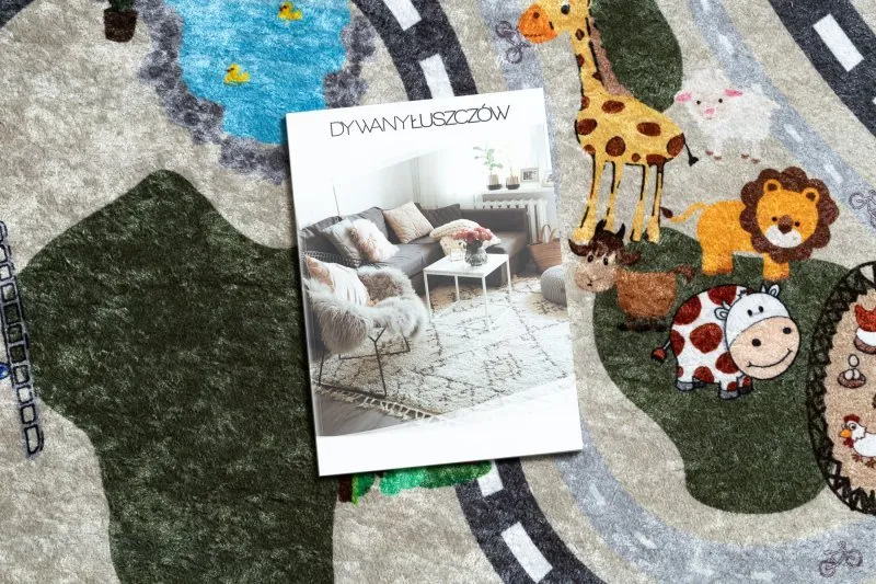 Beżowy dywan do prania JUNIOR 51803.804, wzór uliczek dla dzieci