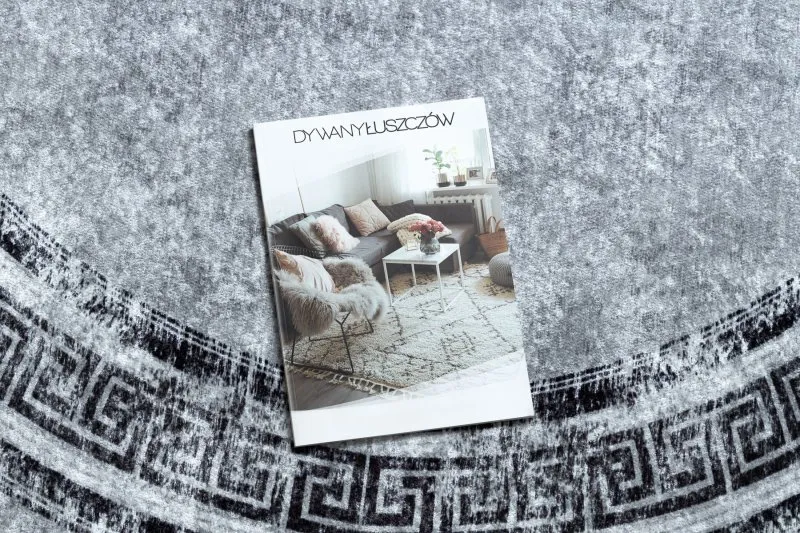 Okrągły dywan MIRO 51254.802 w kolorze szarym i czarnym, idealny do prania
