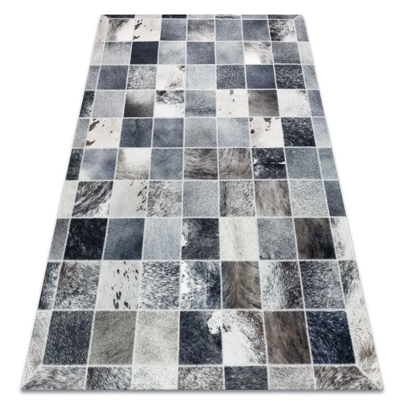 Dywan PATCHWORK 21716 szary - Skóra bydlęca, nowoczesny dywan do wnętrz