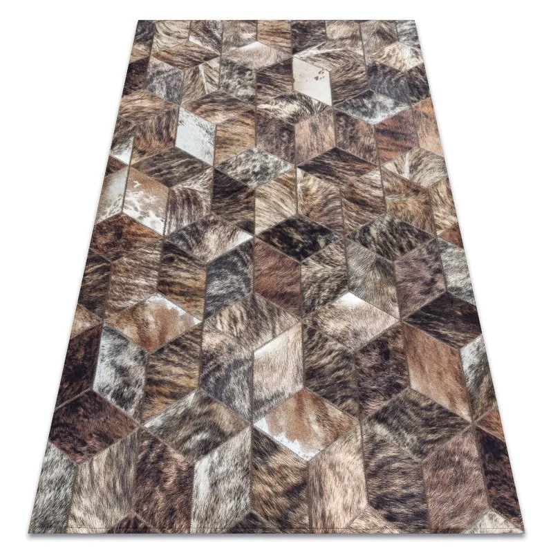Dywan PATCHWORK 21715 brązowy - Skóra bydlęca, nowoczesny styl