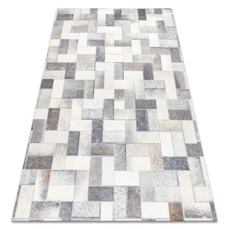 Dywan PATCHWORK 21723 szary z naturalnej skóry bydlęcej, nowoczesny styl