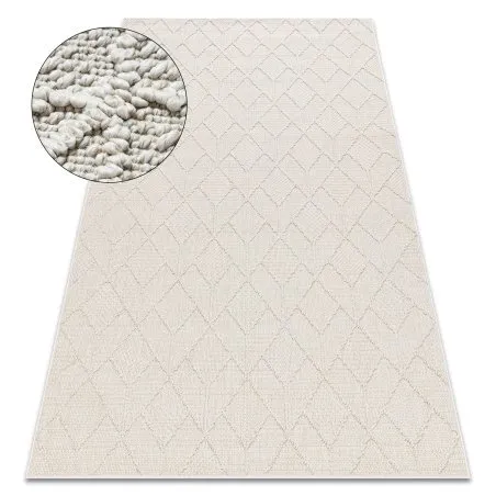 Dywan geometryczny BOHO w kremowym kolorze, nowoczesny styl, pętelkowy