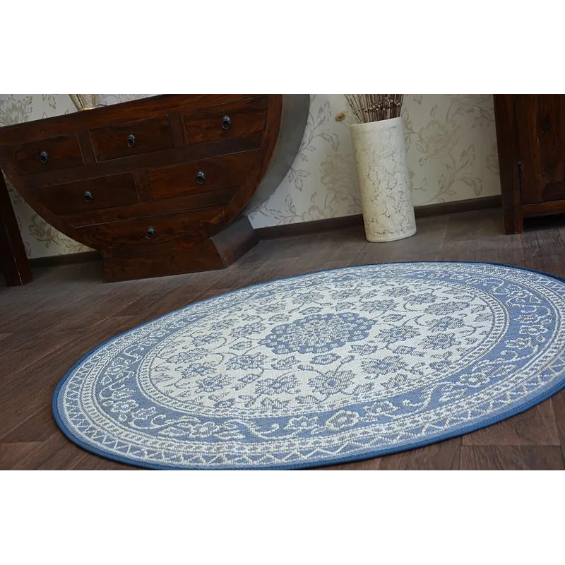 Dywan w stylu boho z niebieskimi akcentami, idealny do pokoju dziecięcego