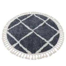 Dywan BERBER CROSS B5950 koło szary / biały Frędzle berberyjski marokański shaggy