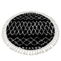 Dywan BERBER ETHNIC G3802 koło czarny / biały Frędzle berberyjski marokański shaggy