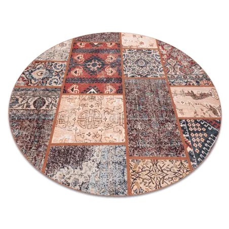 Dywan ANTIKA w odcieniu rdzy, nowoczesny patchwork, do prania - terakota