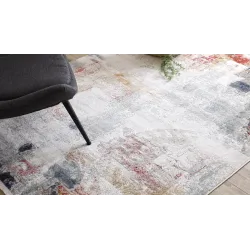 Biały i różowy dywan DISTIN 0144B, nowoczesny design z frędzlami
