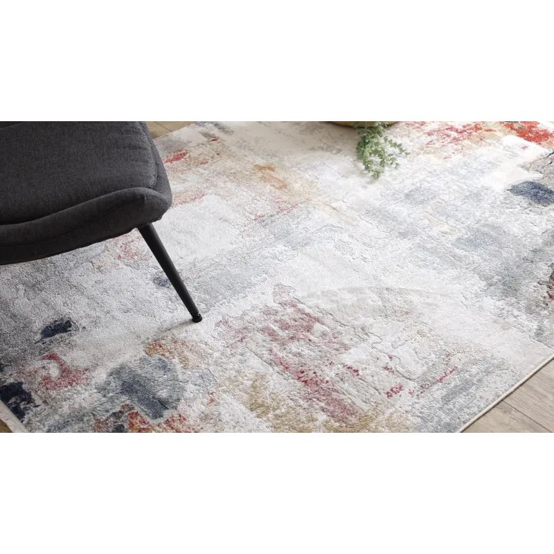Biały i różowy dywan DISTIN 0144B, nowoczesny design z frędzlami