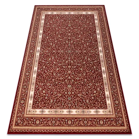 Dywan wełniany NAIN Ornament, bordowy z beżową ramką, elegancki dodatek do wnętrz