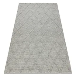 Dywan wełniany TAHAR 99001G szary - RĘCZNIE TKANY pętęlkowy, Romby, boho