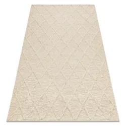 Dywan wełniany TAHAR 99001B krem - RĘCZNIE TKANY pętęlkowy, Romby, boho