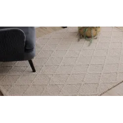 Kremowy dywan TAHAR 99001B, boho, elegancki wzór rombów