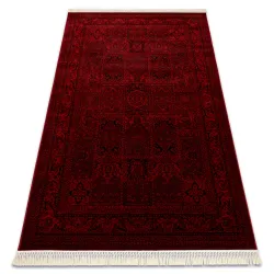 Dywan orientalny w kolorze bordo i czarnym, z frędzlami, klasyczny styl