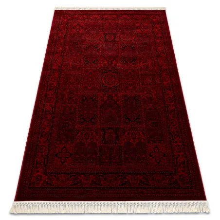 Dywan orientalny w kolorze bordo i czarnym, z frędzlami, klasyczny styl