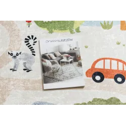 Beżowy dywan do prania BAMBINO 1165 Zoo, idealny do pokoju dziecięcego