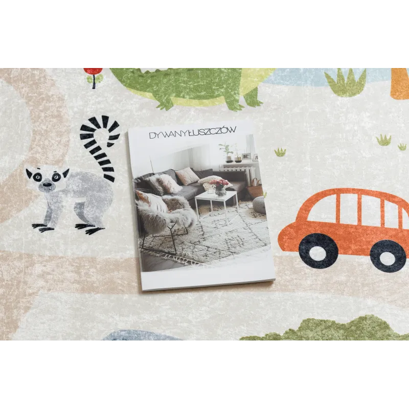 Beżowy dywan do prania BAMBINO 1165 Zoo, dziecięcy, stylowy i praktyczny