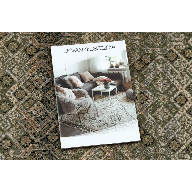 Stylowy dywan wełniany NAIN Ornament w zieleni i beżu, doskonały do nowoczesnych wnętrz