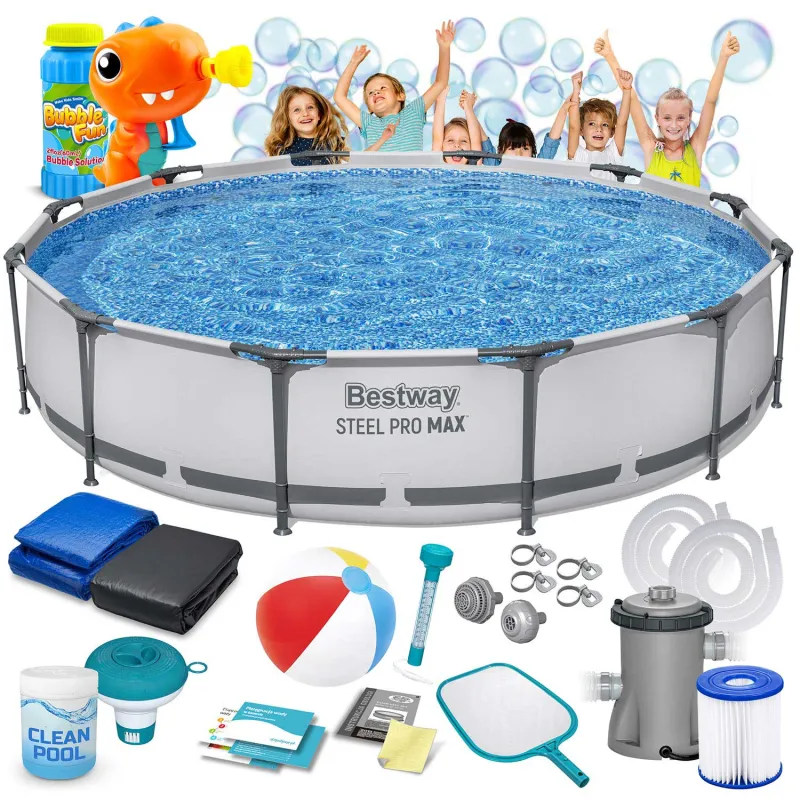 Basen stelażowy 366 x 76 cm, idealny do ogrodu, zestaw 16w1 Bestway 56416