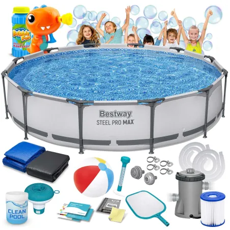 Basen stelażowy 366 x 76 cm, idealny do ogrodu, zestaw 16w1 Bestway 56416