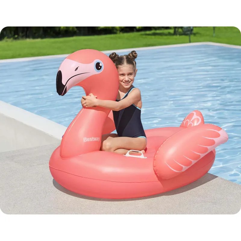 Materac flamingo wykonany z wytrzymałego materiału 138 x 107 cm Bestway 41525