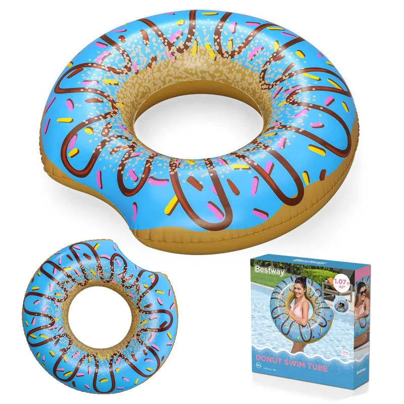 Niebieskie dmuchane koło plażowe 107cm, idealne do zabawy w wodzie