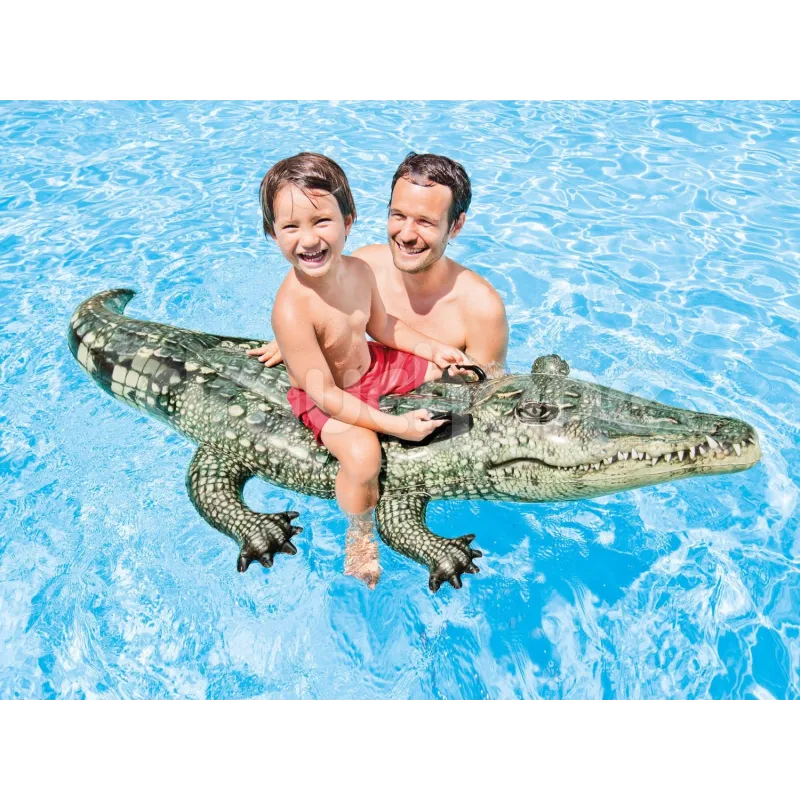 Dmuchany aligator w kolorze zielonym, idealny do ogrodu lub na basen